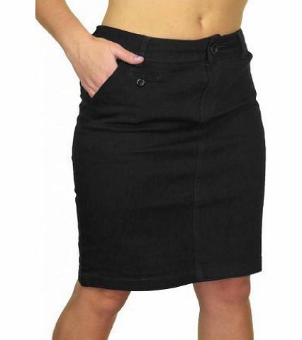 ICE (2466-5) Heavy Cotton Above Knee Stretch Jeans Skirt Black (8)