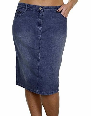 ICE (2503-1) Plus Size Stretch Denim Pencil Jeans Skirt Fade Wash Blue (16)