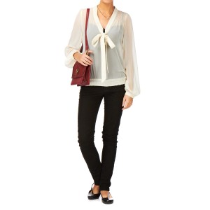 Tops - Ichi Sheer Bow Blouse Top - Eggnog