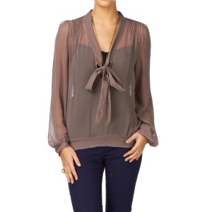 Tops - Ichi Sheer Bow Blouse Top - Fungus