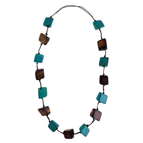 Icon Ladies Icon Burnt Wood Bead Necklace Green