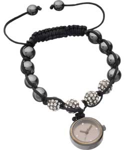 Identity London Womens Diamante Black Cord Watch