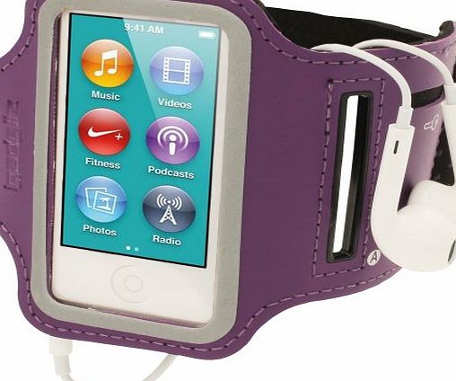 iGadgitz Purple Reflective Anti-Slip Neoprene Sports Gym Jogging Armband for Apple iPod Nano 7th Generation 16GB