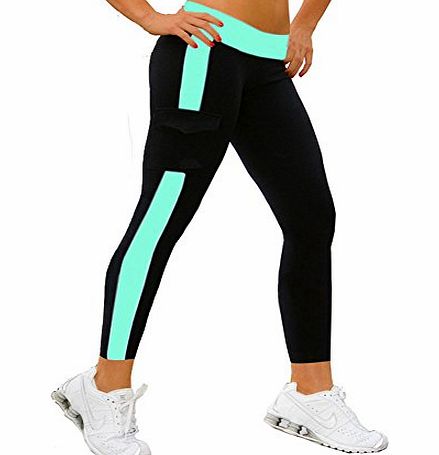 TM) Womens Running Pants YOGA Tights Leggings Black+Tiffany Blue M