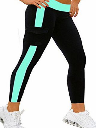 TM) Womens Running Pants YOGA Tights Leggings Black+Tiffany Blue S