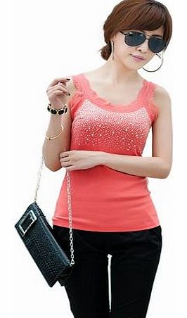 imixlot Ladies Women Lace Strip Crystal Tank Vest Tops Casual Shirt Watermelon Red