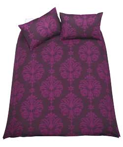 Inspire Damask Blackcurrant Duvet Set - Kingsize