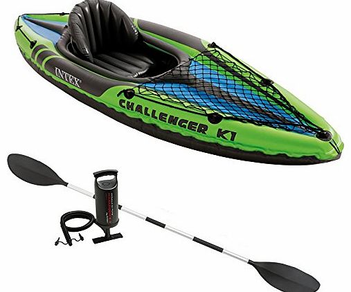 Intex  K1 CHALLENGER KAYAK 1 MAN INFLATABLE CANOE   OARS #68305 (New Green Model)