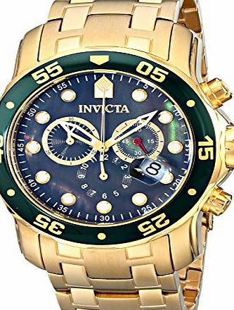 Invicta Mens Pro Diver Scuba Swiss Chronograph Black Dial 18k Gold Plated Watch 80074