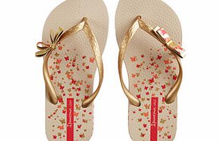 Womens Lola beige and gold flip flops