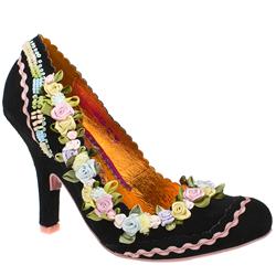 Irregular Choice Female Cortesan Ribbon Flower Court Suede Upper Evening in Black and Pink