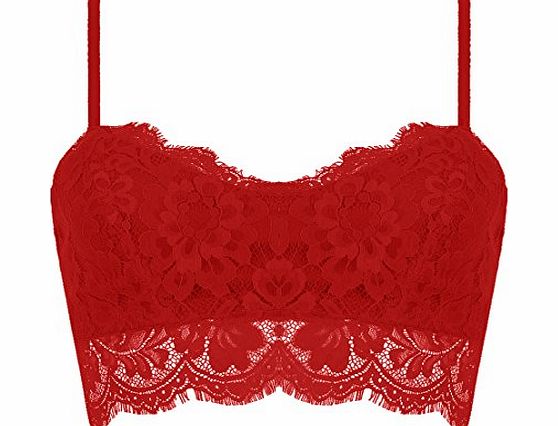 Women Ladies Eyelash Bralet Bra Crop Top Bustiers Corsets lace flower Black white yellow color (UK10, Red)