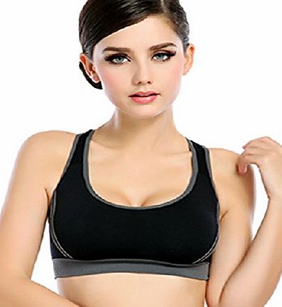 ISASSY Womens Sport Yoga Bra Running Jogging Fitness Exercise Pad Racer Tank Crop Top Aerobics Dance Vest Black