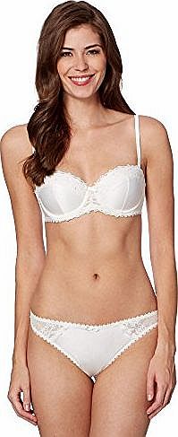 Designer Ivory Embroidered Lace Trim Strapless Balcony Bra 34C