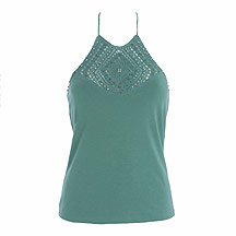 Aqua crochet trim halter neck top