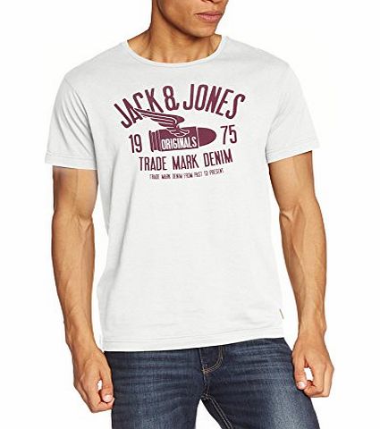 Jack and Jones Mens Raffa Crew Neck Short Sleeve T-Shirt, White (Cloud Dancer), X-Large