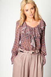 Ruffle Neck Printed Chiffion Blouse