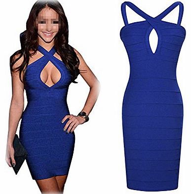 Janecrafts Womens Sexy Summer Bright Blue Bodycon Cocktail Evening Party Lady Bandage Dress (XL)