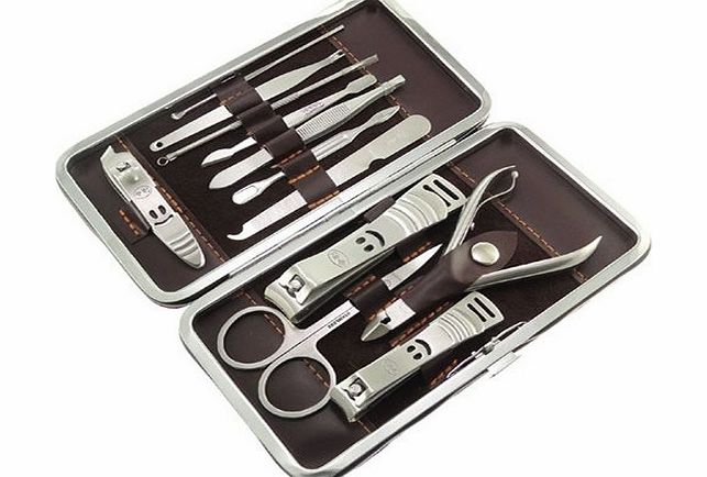 Jazooli Nail Care 12 Piece Cutter Cuticle Clipper Manicure Pedicure Kit Case Gift Set