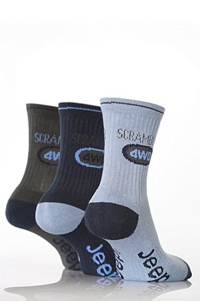 Jeep Boys 3 Pair Jeep Scrambler Cushion Foot Socks Blue and Olive