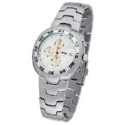 Mens White Face Chronograph Silver Bracelet