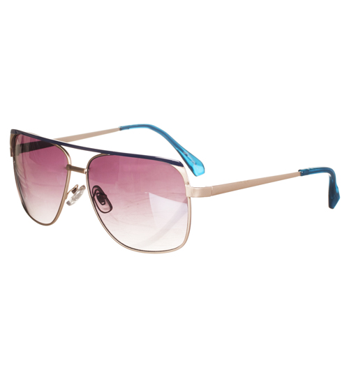 Retro Blue Lionel Angular Aviator Sunglasses