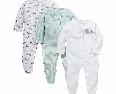 John Lewis Baby Sheep Sleepsuits, Pack of 3,