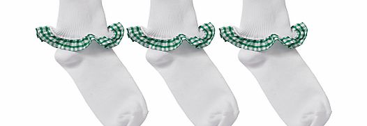 John Lewis Girl Gingham Trim Socks, Pack of 3,