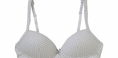 John Lewis Polka Dot Padded Non-Wired Bra, Grey