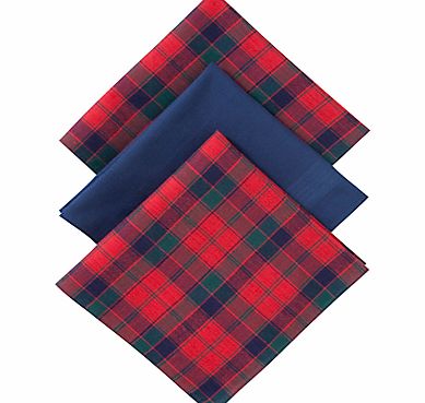 John Lewis Tartan Handkerchiefs, Pack of 3, Red