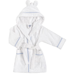 john lewis Towelling Robe, White/Blue, 12 - 18 months