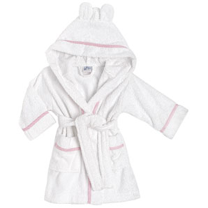 john lewis Towelling Robe, White/Pink, 6 -12 months