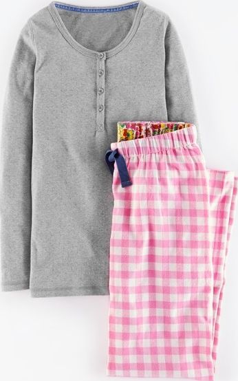 Johnnie  b Pyjama Set Grey Marl/Pink Gingham Johnnie b,