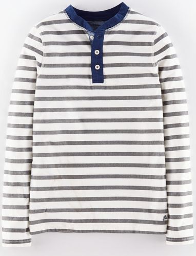 Johnnie  b Striped Henley Grey Marl/Ecru Johnnie b, Grey