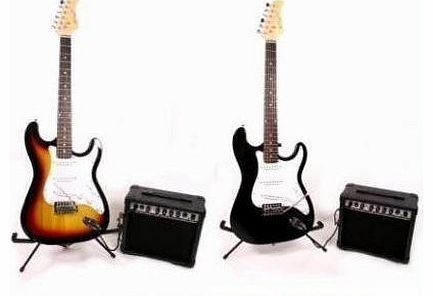 Johnny Brook FULL SIZE SUNBURST COMPLETE ELECTRIC GUITAR PACKAGE INCLUDES 15 WATT AMP & GUITAR TUNER