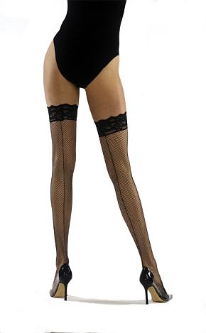 Ladies 1 Pair Jonathan Aston Back Seam Fishnet Lace Top Hold Ups Black