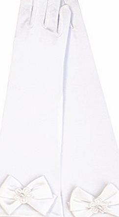 joy workshop 4-7 years flower girls children satin long gloves bridesmaid Pageant Prom wedding parties (white)