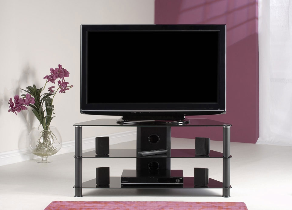 Classic Black Metal/Black Glass TV Stand