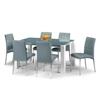 Pura Blue Glass High Gloss Rectangular Dining Set