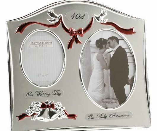 Juliana Two Tone Silverplated Wedding Anniversary Gift Photo Frame - ``40th Ruby Anniversary``