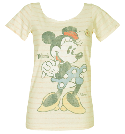 Ladies Minnie Mouse Triblend Striped Slash Neck