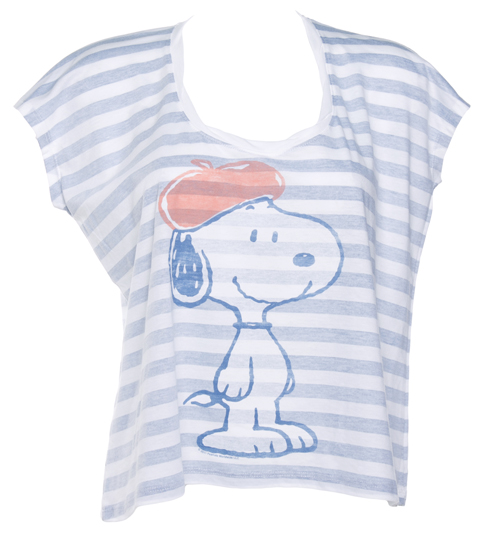 Ladies Reverse Stripe Snoopy Beret Cropped