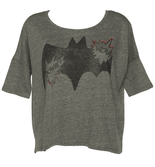 Ladies Steel Grey Batman Wow Raglan Sleeve