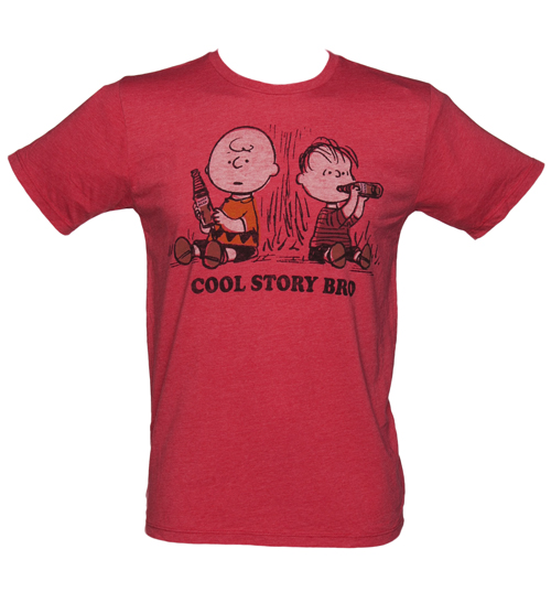 Mens Red Marl Peanuts Cool Story Bro