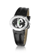 Just Cavalli Link C - Black Logo Dial Lizard Stamped Strap