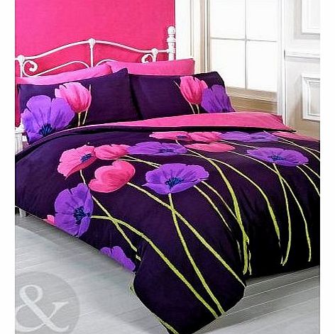 Just Contempo BOLD FLORAL Bedding Quilt Set Luxury Poly Cotton Duvet Cover Set Plum ( purple claret aubergine damson ) Single Duvet Cover ( soft kids girls childrens )