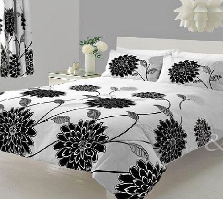 Just Contempo FLORAL DUVET COVER - Monochrome Black amp; White Cotton Rich Single Bedding Bed Set Black amp; White ( Grey ) Single Duvet Cover ( Girls Bedroom )