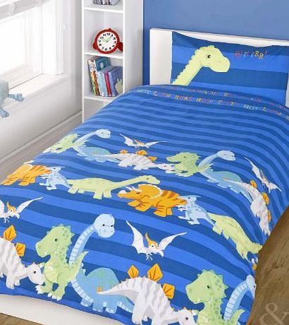 Just Contempo KIDS BEDDING SETS - Cotton Blend Printed Boys amp; Girls Duvet Covers Dinosaur - Blue ( yellow lime green ) Single Duvet Cover ( nursery )