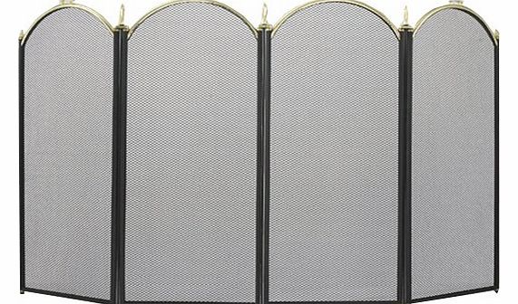 JVL Hartland Fireside Four Fold Fire Screen Spark Guard with Brass Finish