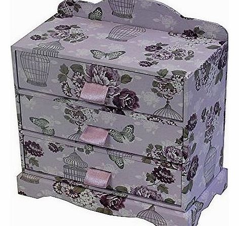 JVL Vintage Bird Cage 3 Drawer Jewellery Make-up Bedroom Storage Box